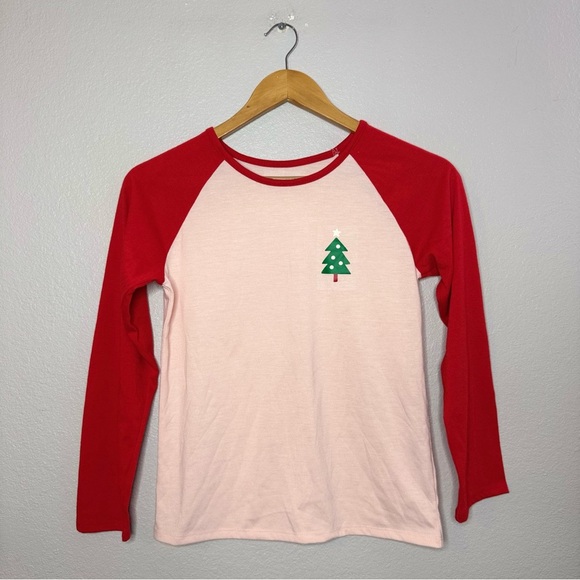 Cat & Jack Size L (10/12) Festive Pink and Red Long Sleeve Raglan Pajama Top - Picture 7 of 7